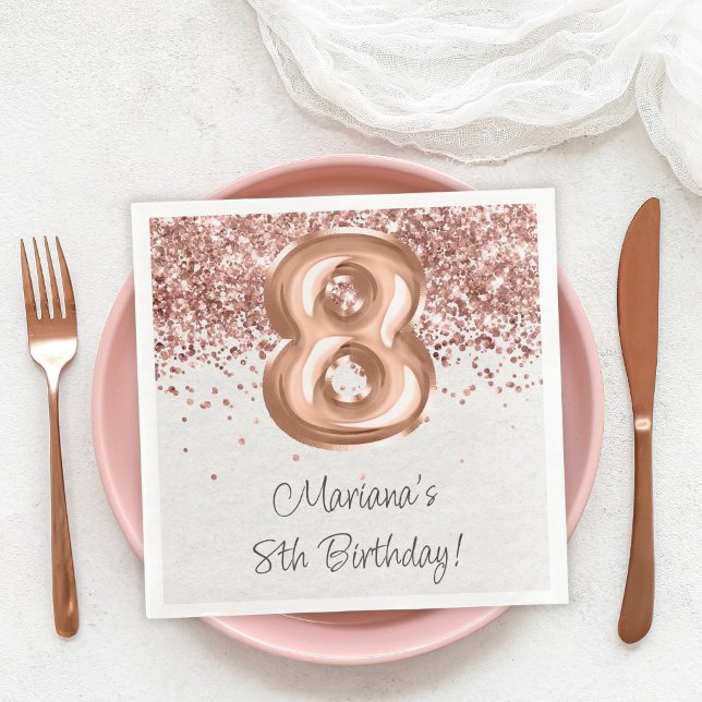Serviette En Papier Rose Gold 8ème anniversaire (Créateur téléchargé)