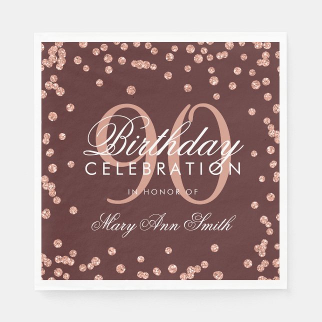 Serviette En Papier Rose Gold 90e anniversaire Parties scintillant Con (Devant)