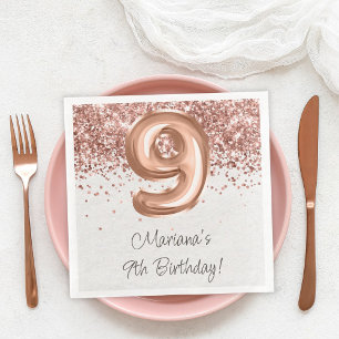 Serviette En Papier Rose Gold 9e fête d'anniversaire