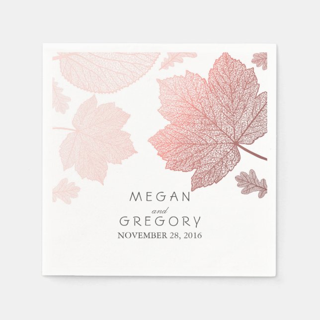 Serviette En Papier Rose Gold Automne laisse un mariage élégant (Devant)