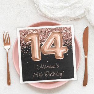 Serviette En Papier Rose Gold Black 4th Birthday Party