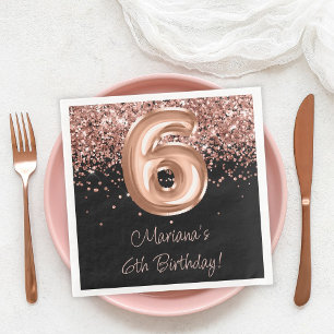 Serviette En Papier Rose Gold Black 6e fête d'anniversaire
