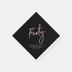 Serviette En Papier Rose Gold & Black Forty Adulte 40e Anniversaire