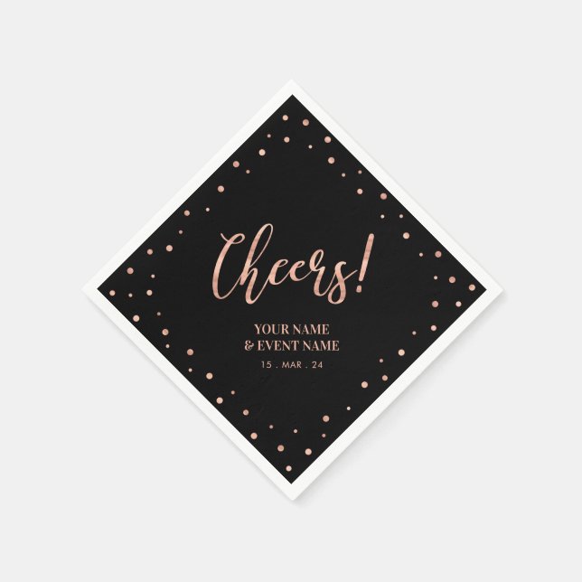 Serviette En Papier Rose Gold & Black Modern Letters Cheers Anniversai (Coin)