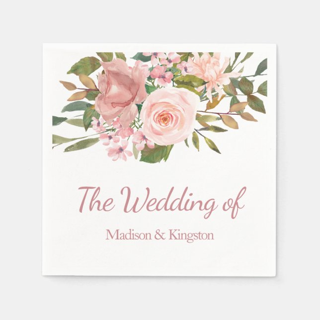 Serviette En Papier Rose Gold & Blush Flowers Mariage Napkin (Devant)