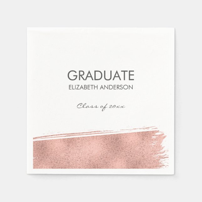 Serviette En Papier Rose Gold Brushstroke Graduation (Devant)