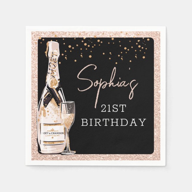 Serviette En Papier Rose Gold Bubbly Champagne fête d'anniversaire (Devant)