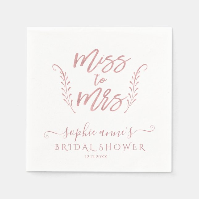 Serviette En Papier Rose Gold Calligraphie Fête des mariées Bacheloret (Devant)