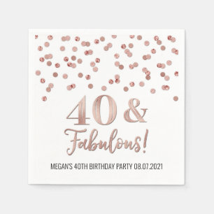 Serviette En Papier Rose Gold Confetti 40 & Fabuleux anniversaire