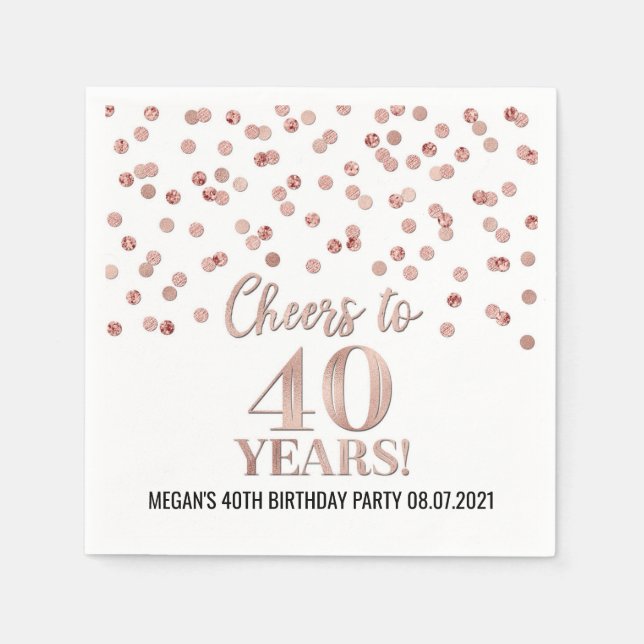 Serviette En Papier Rose Gold Confetti encourage à 40 ans anniversaire (Devant)