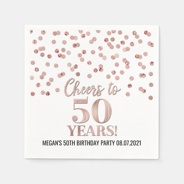 Serviette En Papier Rose Gold Confetti encourage à 50 ans anniversaire (Devant)