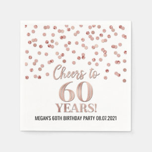 Serviette En Papier Rose Gold Confetti encourage à 60 ans anniversaire
