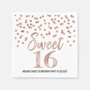 Serviette En Papier Rose Gold Confetti Sweet 16 anniversaire