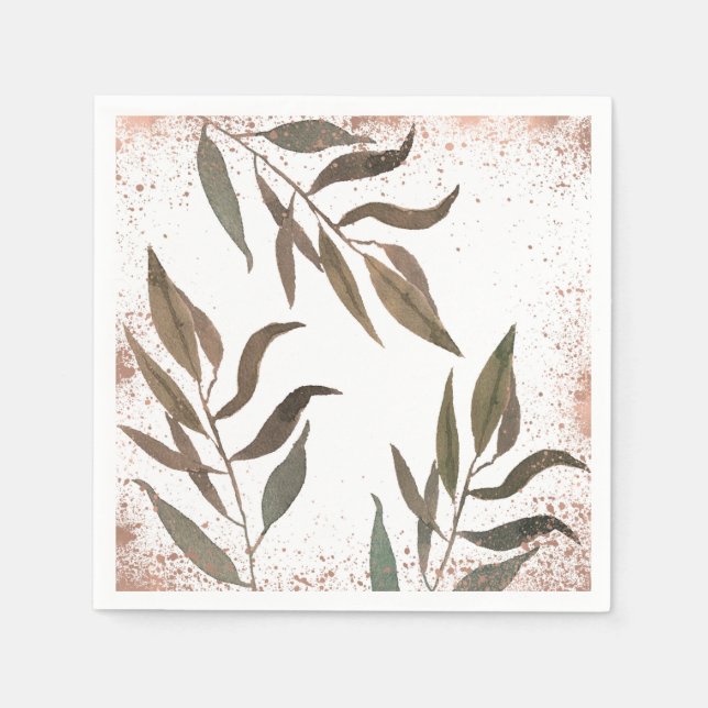 Serviette En Papier Rose Gold Cuivre Botanique Glam Mariage moderne (Devant)