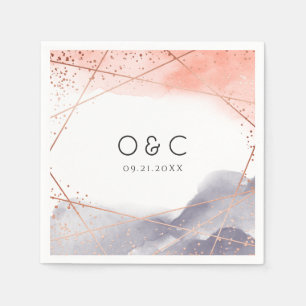 Serviette En Papier Rose Gold Dawn Aquarelle mariage géométrique