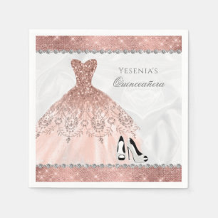 Serviette En Papier Rose Gold Diamond Sparkle Glam Quinceanera