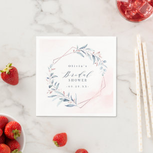 Serviette En Papier Rose Gold Dusty Blue Greenery Fête des mariées
