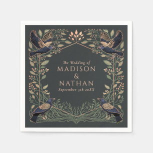 Serviette En Papier Rose Gold Enchanted Gothique Corbeau Floral Mariag