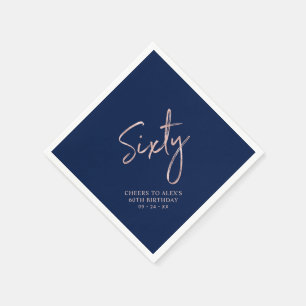 Serviette En Papier Rose gold et bleu Soixante Soixantième anniversair