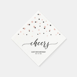 Serviette En Papier Rose gold et confettis hexagonaux noirs Joyeux Ann