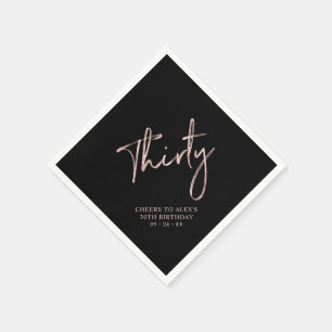 Serviette En Papier Rose Gold et Noir Trente Soirée d'anniversaire pou