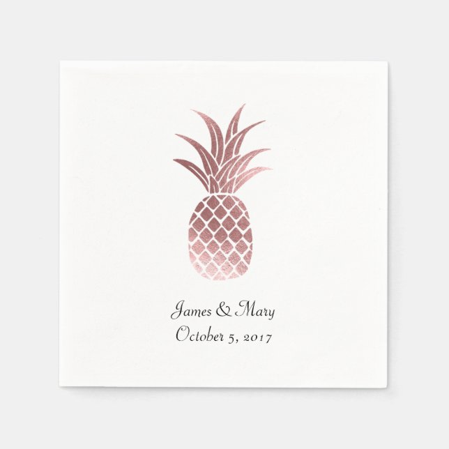 Serviette En Papier Rose Gold Foil Ananas Mariage Cocktail Napkins (Devant)