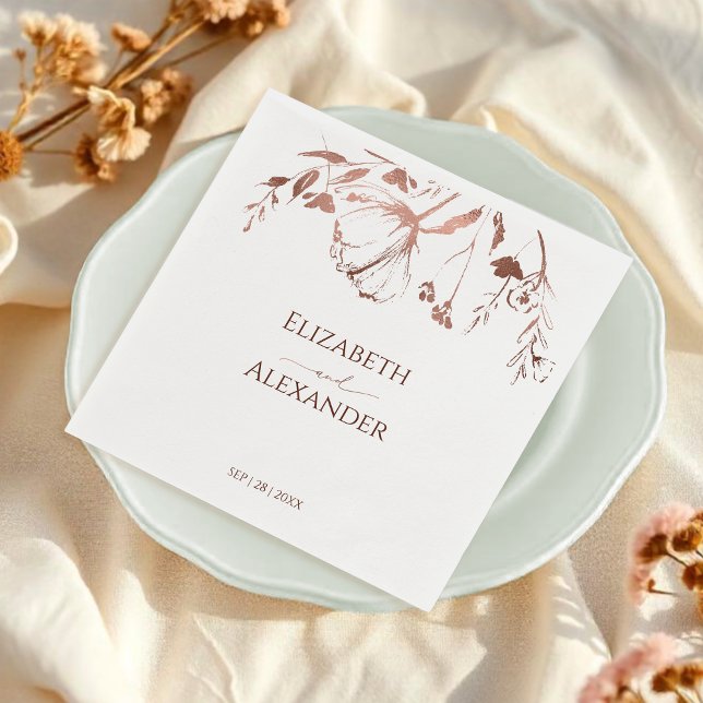 Serviette En Papier Rose Gold Foil Fleur sauvage Printemps mariage (Créateur téléchargé)
