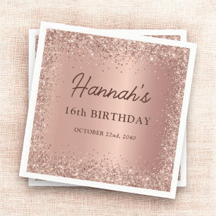 Serviette En Papier Rose Gold Foil Parties scintillant 16e anniversair