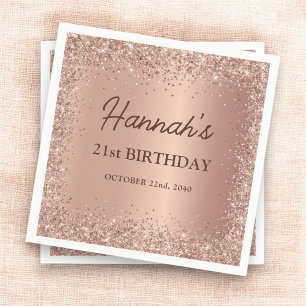 Serviette En Papier Rose Gold Foil Parties scintillant 21ème anniversa