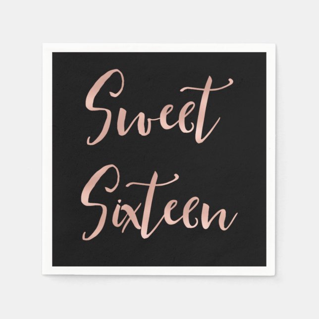 Serviette En Papier Rose Gold Foil Sweet 16 Seize fête d'anniversaire (Devant)