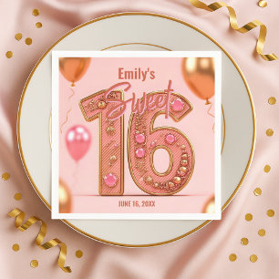 Serviette En Papier Rose Gold Glam Blush Rose Fête Douce 16