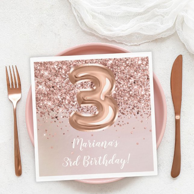 Serviette En Papier Rose Gold Kids Girl 3e fête d'anniversaire (Créateur téléchargé)