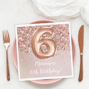 Serviette En Papier Rose Gold Kids Girl 6e fête d'anniversaire