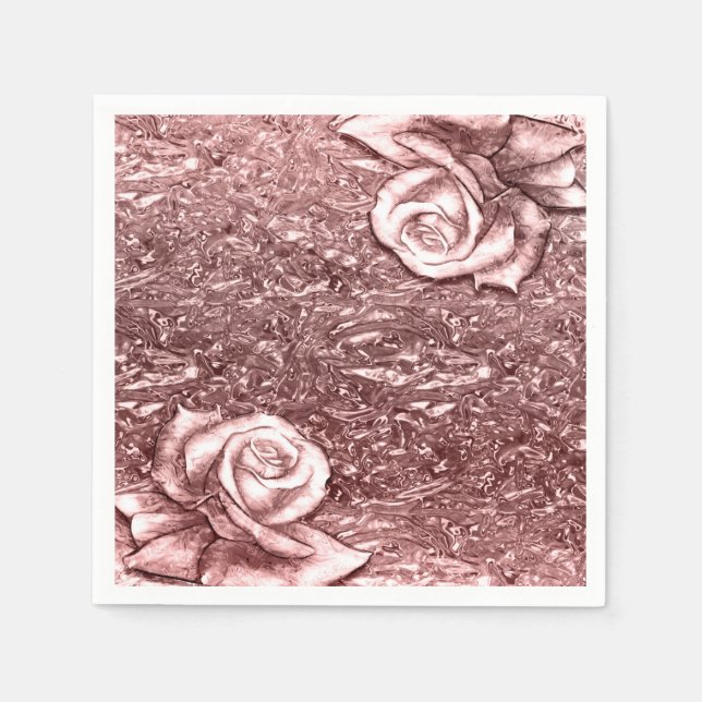 Serviette En Papier Rose Gold Liquid Chrome Metallic Chic Glam Party (Devant)