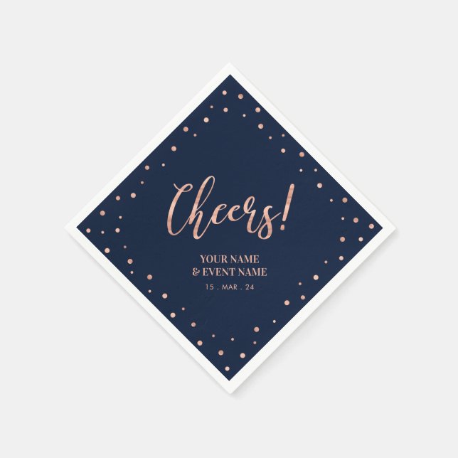 Serviette En Papier Rose Gold & Marine Moderne Lettres Salutations Ann (Coin)