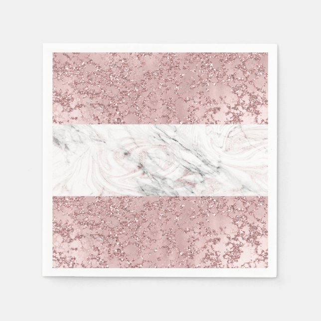 Serviette En Papier Rose Gold Modern Glam Marbre & Parties scintillant (Devant)