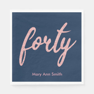 Serviette En Papier Rose Gold Navy 40 Anniversaire Parties scintillant