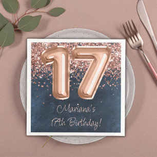Serviette En Papier Rose Gold Navy Blue 17th Birthday Party