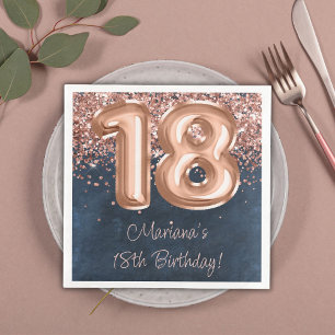 Serviette En Papier Rose Gold Navy Blue 18th Birthday Party