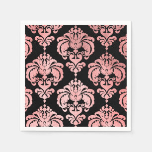 Serviette En Papier Rose Gold Noir Damas Vintage Mariage Evénement Fêt