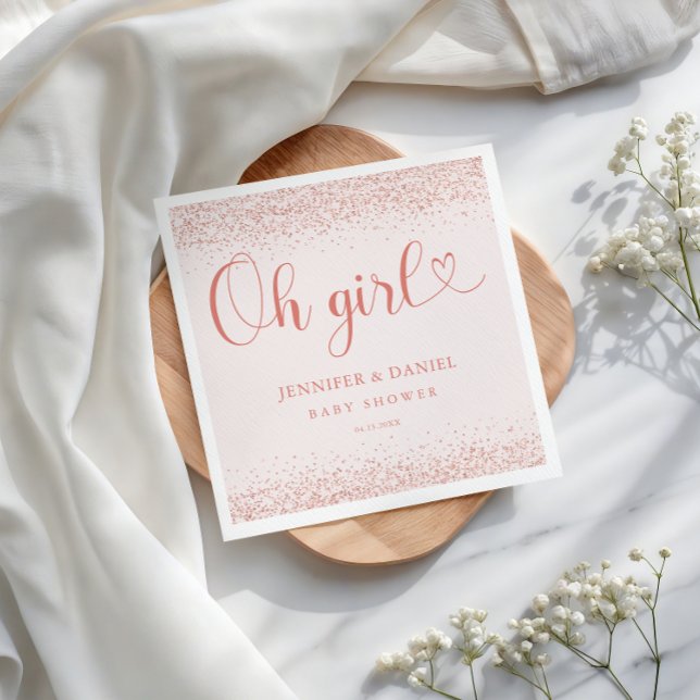 Serviette En Papier Rose Gold Oh Girl Confetti Minimal Script (Créateur téléchargé)
