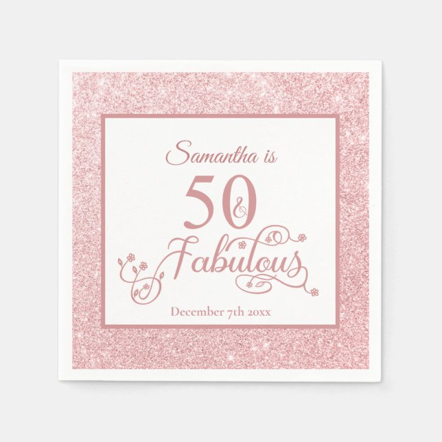 Serviette En Papier Rose Gold Parties scintillant 50 et fabuleuse fête (Devant)