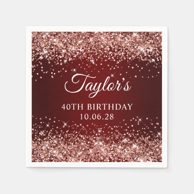 Serviette En Papier Rose Gold Parties scintillant Dark Red Ombre 40e a (Devant)