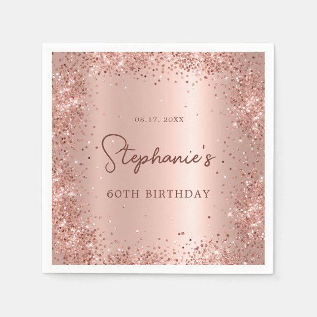 Serviette En Papier Rose Gold Parties scintillant Foil 60e anniversair (Devant)