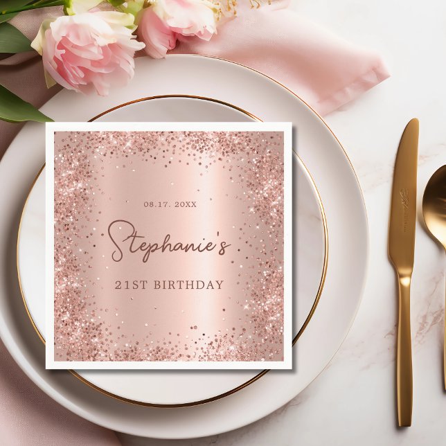 Serviette En Papier Rose Gold Parties scintillant Phuile 21e anniversa (Créateur téléchargé)