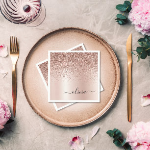 Serviette En Papier Rose Gold - Parties scintillant rose pâle Nom du m