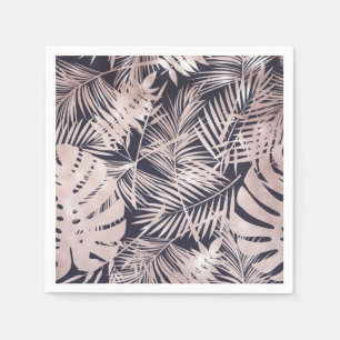 Serviette En Papier Rose Gold Pink Dark Tropical Palm Tree Leaves