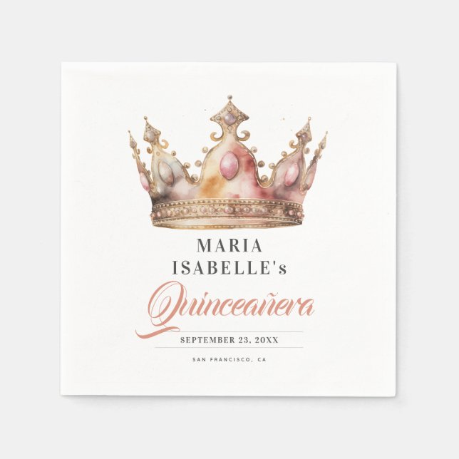 Serviette En Papier Rose Gold Princesse Crown Quinceañera (Devant)