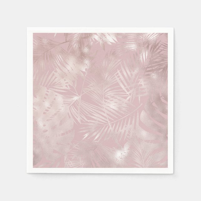 Serviette En Papier Rose Gold rose Botanique Tropical Palm Tree Feuill (Devant)