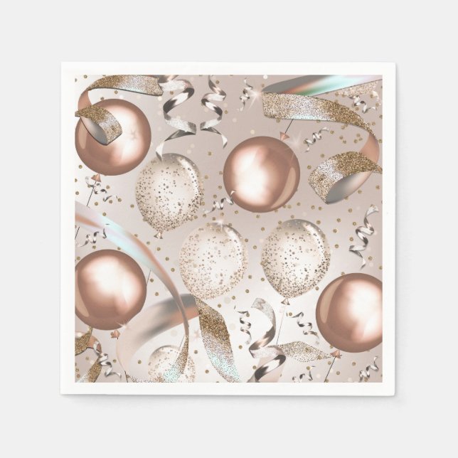 Serviette En Papier Rose Gold Rose & Parties scintillant Balloons Swee (Devant)